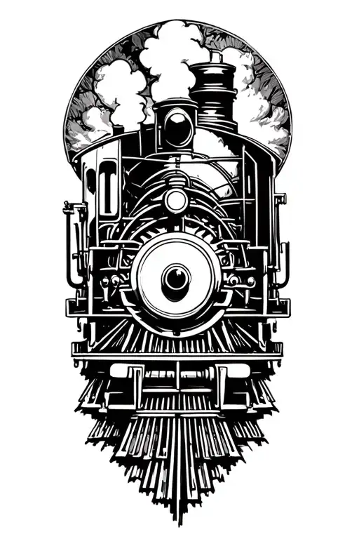 Steam train traveling tattoo design idea