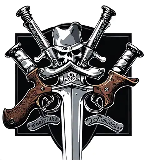 cowboy pistols and pirate sword tattoo design idea