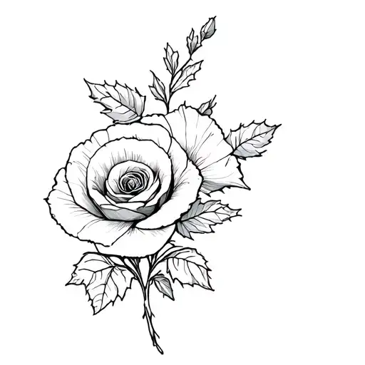 fine line , poppy violets , rose, holly tattoo design idea