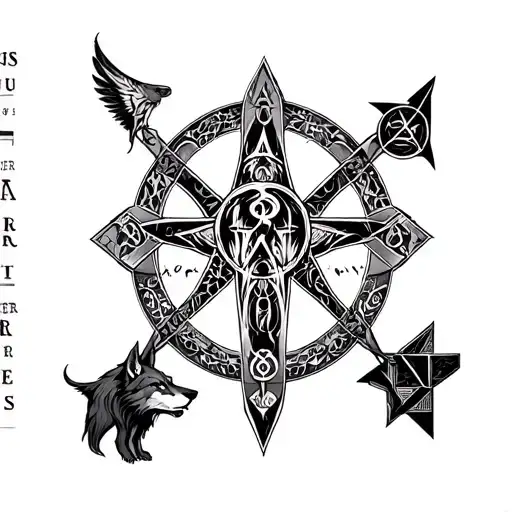 "Primus Inter Pares" Templar Cross and Wolf and Pentagram Mixed tattoo design idea