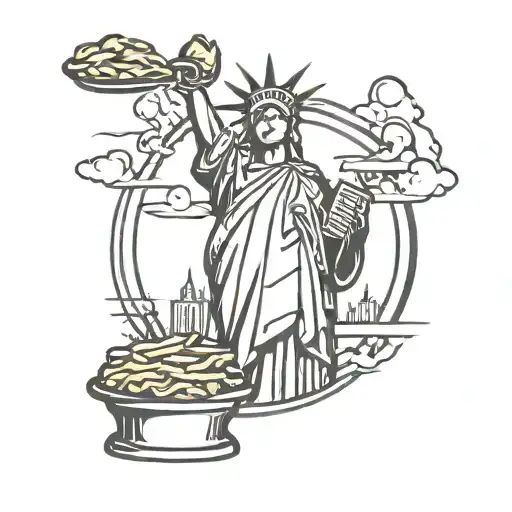 statue of liberty, holding Barber, knife, and meat pie from Sweeney Todd tattoo design idea