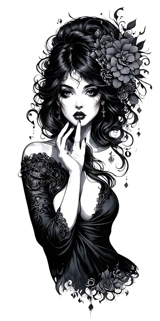 Mysterious Woman (Shushing Gesture) tattoo design idea