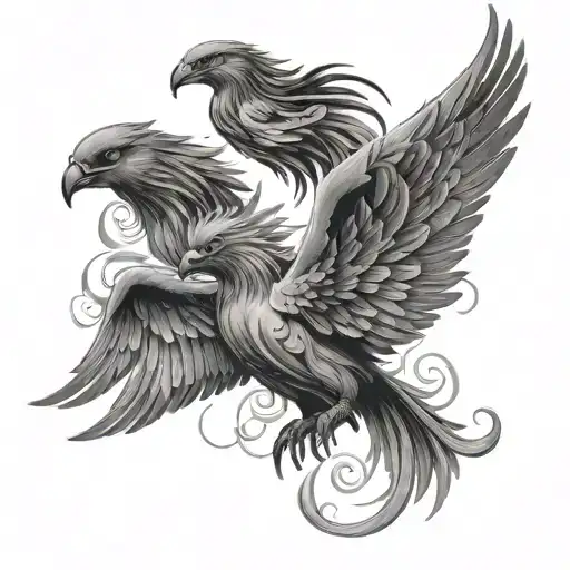 kid looking Sky with phoenix rising from the ashes tattoo design idea