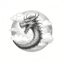 dragon spiralling down through clouds tattoo design idea