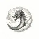 dragon spiralling down through clouds tattoo design idea