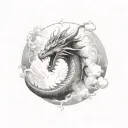 dragon spiralling down through clouds tattoo design idea