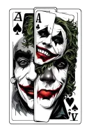 poker cards spread with joker's faces being comedy and tragedy  tattoo design idea