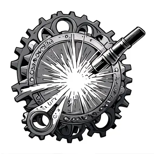 tig welding torch surrounded by gears tattoo design idea