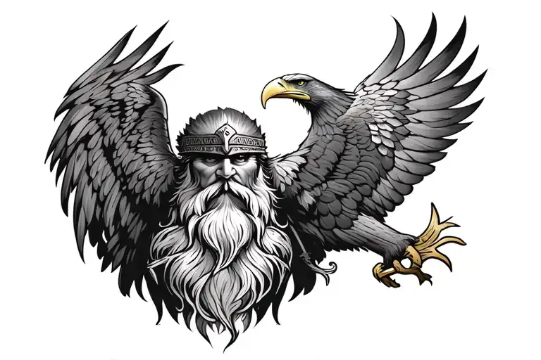 Viking with eagle in the background tattoo design idea