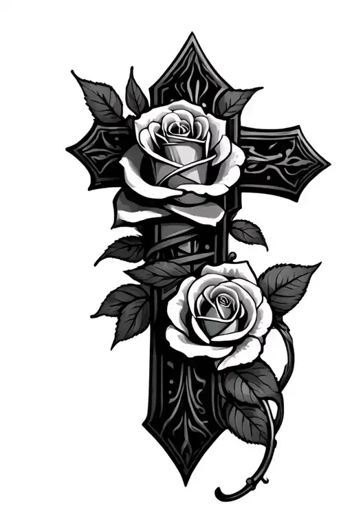 Cross and Rose wrapped tattoo design idea