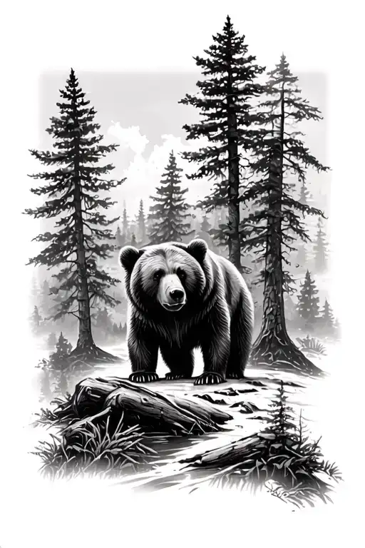 bear paw forest landscape tattoo design idea