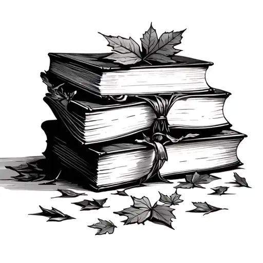 books and fallen leaves falling tattoo design idea