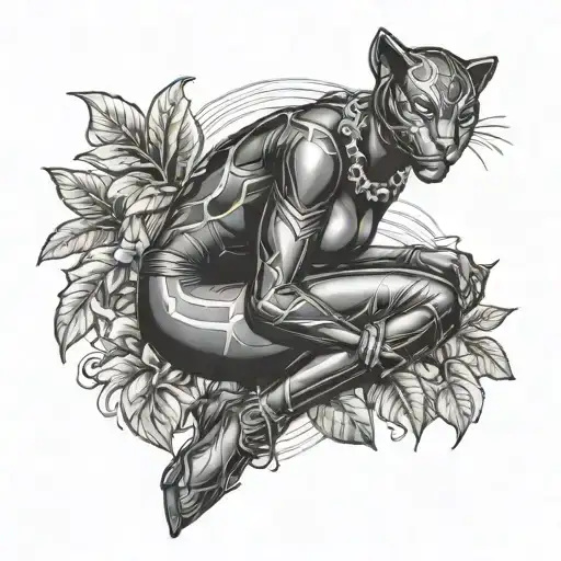 black panther pinup girl tattoo design idea