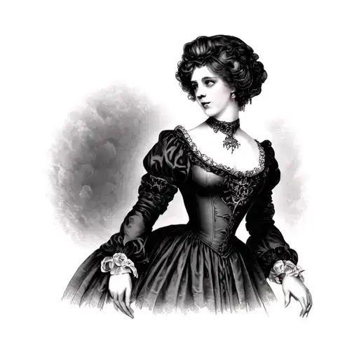 victorian woman full body 3/4 pose big breast slave colar tattoo design idea