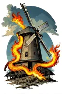 don quixote windmill dragon breathing fire tattoo design idea