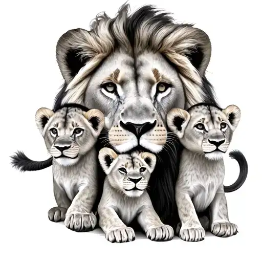King Lion with 3 cubs tattoo design idea