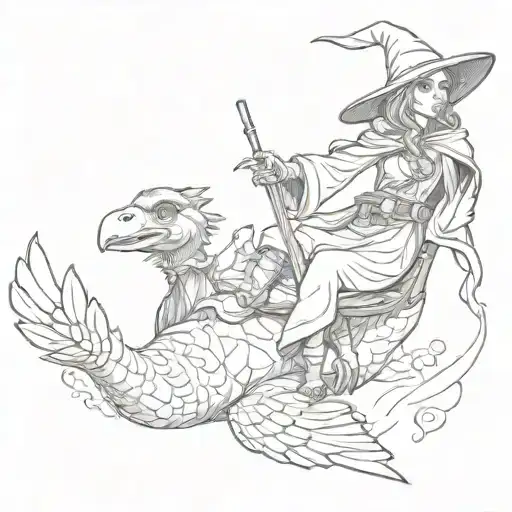 Female Goblin wizard riding a goose tattoo design idea