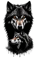 pack of wolfs with matricx code tattoo design idea