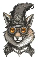 STEAMPUNK FOX WITH GOGGLES TATTOO SOLID BLACK WORK LINE WORK SIMPLE LINES WITH SMALL AMOUNT OF SHADING tattoo design idea