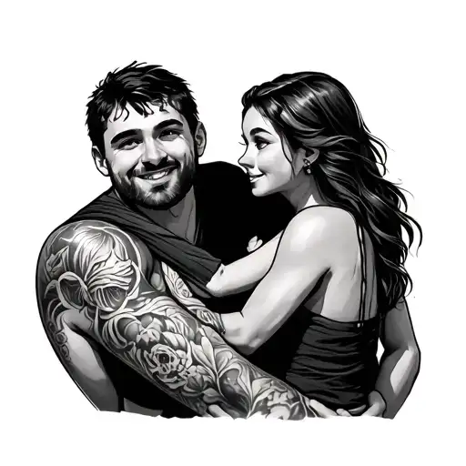 A dad carrying his son on his shoulder tattoo along mom tattoo design idea
