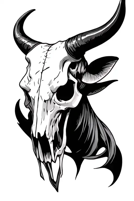 bull skull evil tattoo design idea