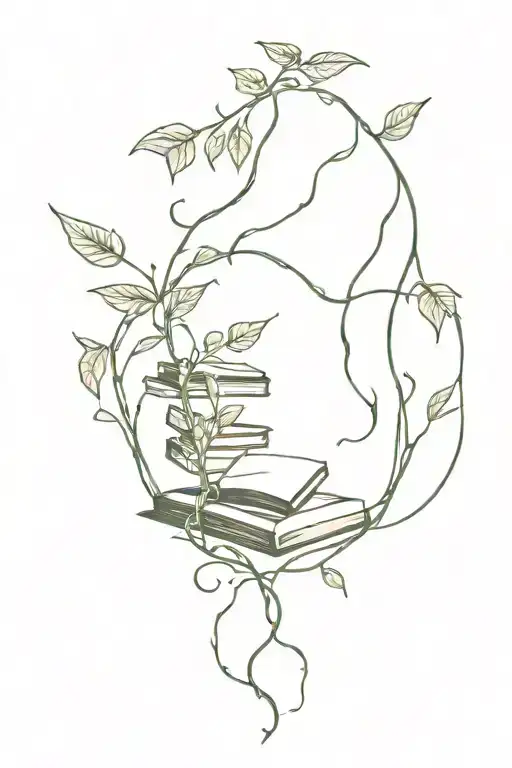 books and vines growing tattoo design idea