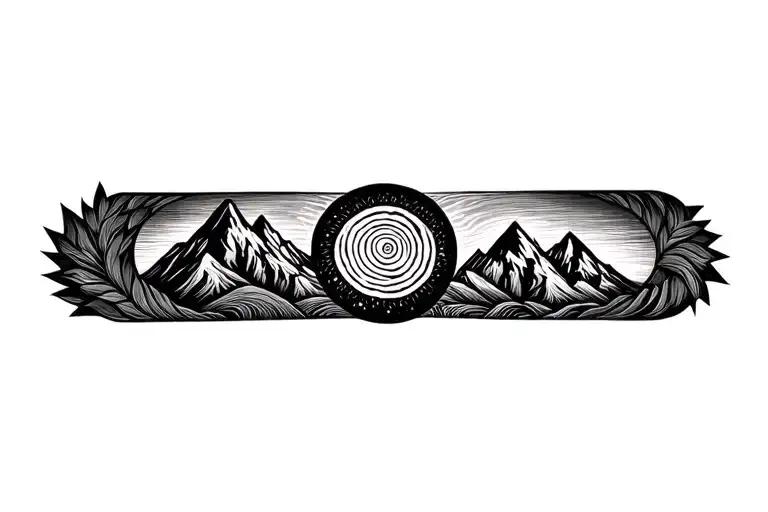 Pachamama spiral with mountain outline intertwined tattoo design idea