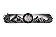 Pachamama spiral with mountain outline intertwined tattoo design idea