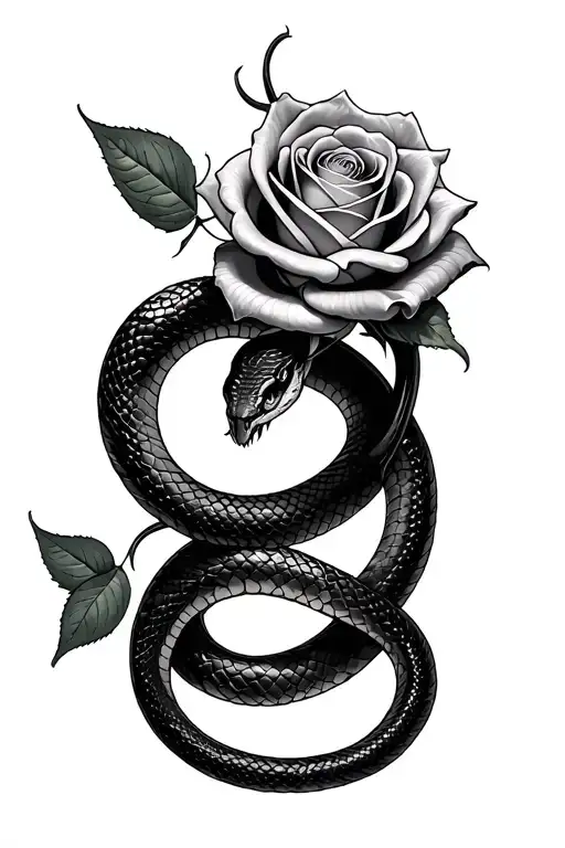 withered rose and black mamba snake wrapped tattoo design idea
