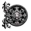 Rose Window with lion and fleur de lys tattoo design idea