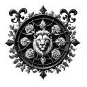 Rose Window with lion and fleur de lys tattoo design idea