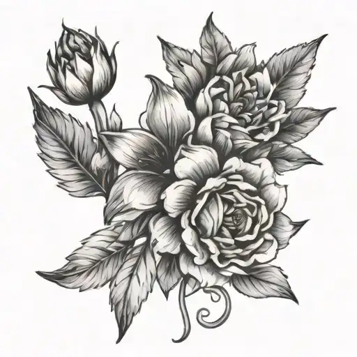 Tattoo 5 cm, the personification of freedom and purposefulness, some flowers with sharp features In the style of minimal tattoo design idea