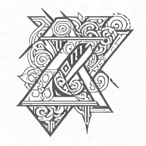 Create a bold tattoo that merges 'K' and 'P' into a striking character with dynamic angles and Gen Z colors! tattoo design idea