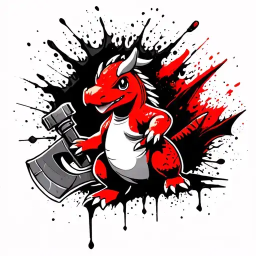 Viking charmander holing an axe tattoo design idea