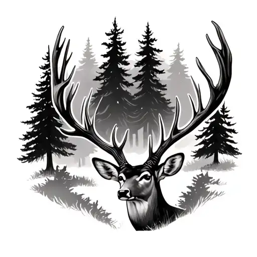 buck deer antlers as trees tattoo design idea