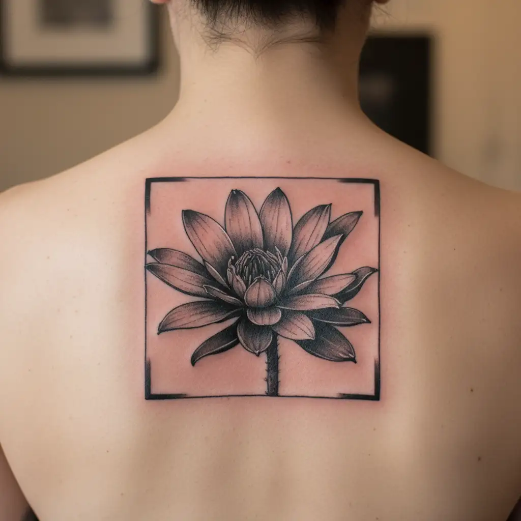 artistic black and white close-up of a cactus flower tattoo design idea