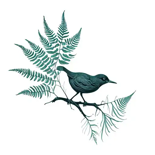 fern and kiwi bird tattoo design idea