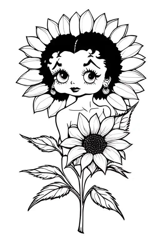 sunflower with Betty Boop tattoo design idea