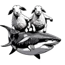 sheep riding shark swimming together tattoo design idea