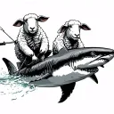 sheep riding shark swimming together tattoo design idea
