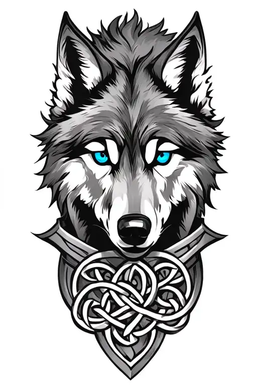 wolf with blue eyes on armor tattoo design featuring Celtic trinity knot  tattoo design idea