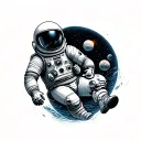 astronaut floating in space with Star Wars characters tattoo design idea