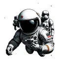 astronaut floating in space with Star Wars characters tattoo design idea