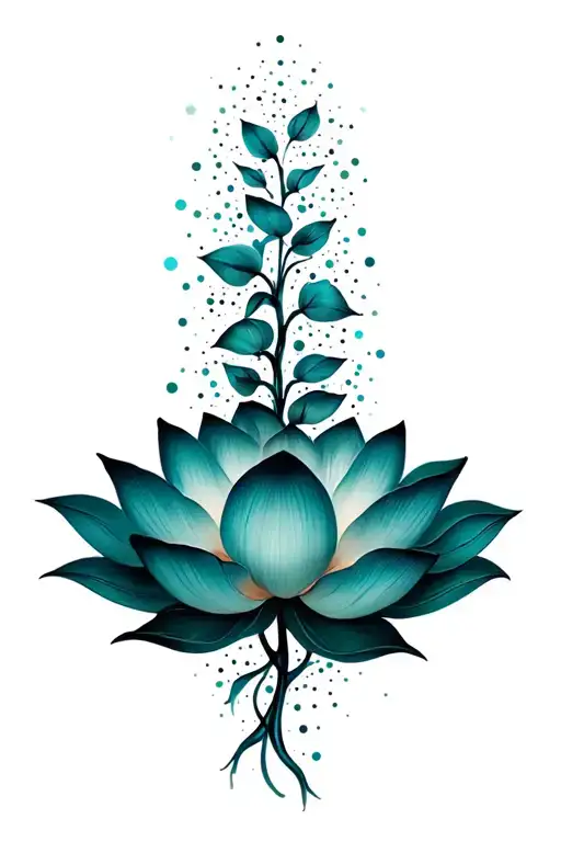 lotus flower with vines spreading outwards with dots  tattoo design idea