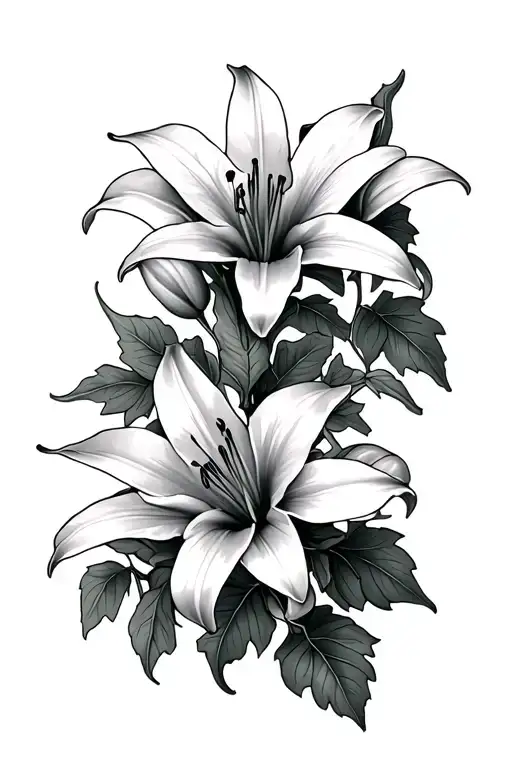 lily flowers and ivy leaves tattoo design idea