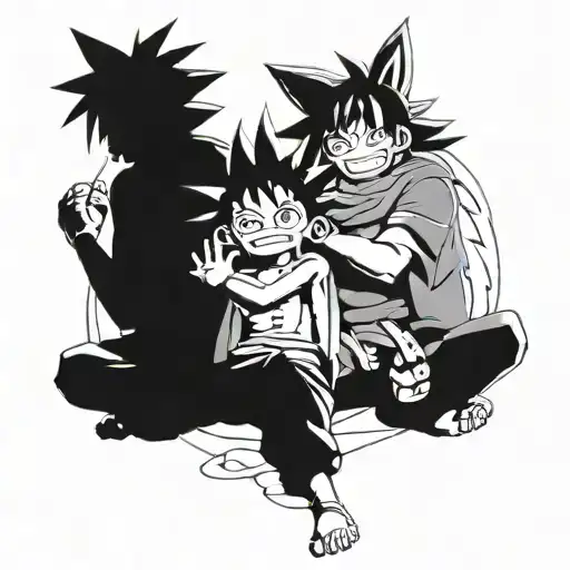 Kurama Naruto et Luffy holding hat tattoo design idea