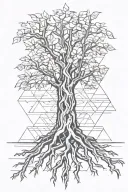 Pecan tree with roots inside diamond outline tattoo design idea