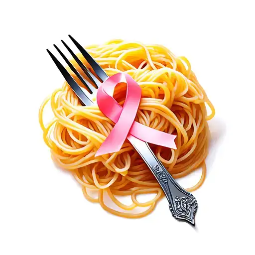 Fork with spaghetti wrapped around it making the shape of breast cancer awareness month symbol tattoo design idea