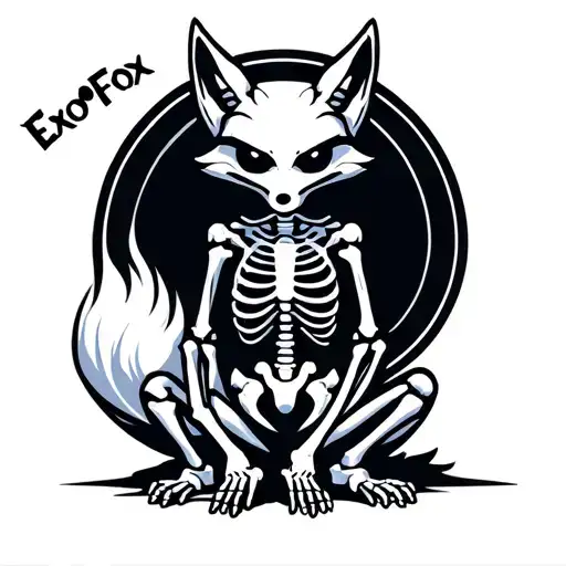 "ExoFox" "ExoFox" "ExoFox" Logo of fox skeleton sitting alone. tattoo design idea