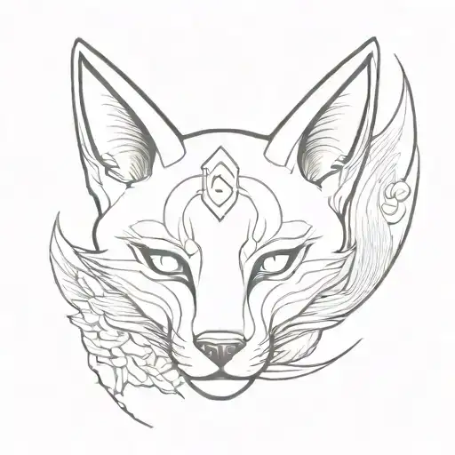 Japanese Kitsune mask split in half, simple tattoo tattoo design idea